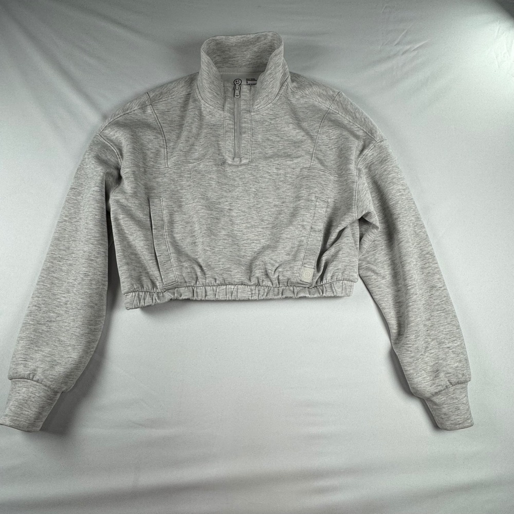 Gilly Hicks Cooldown Grey Quarter Zip Cropped Sweatshirt Womens Small Activewear